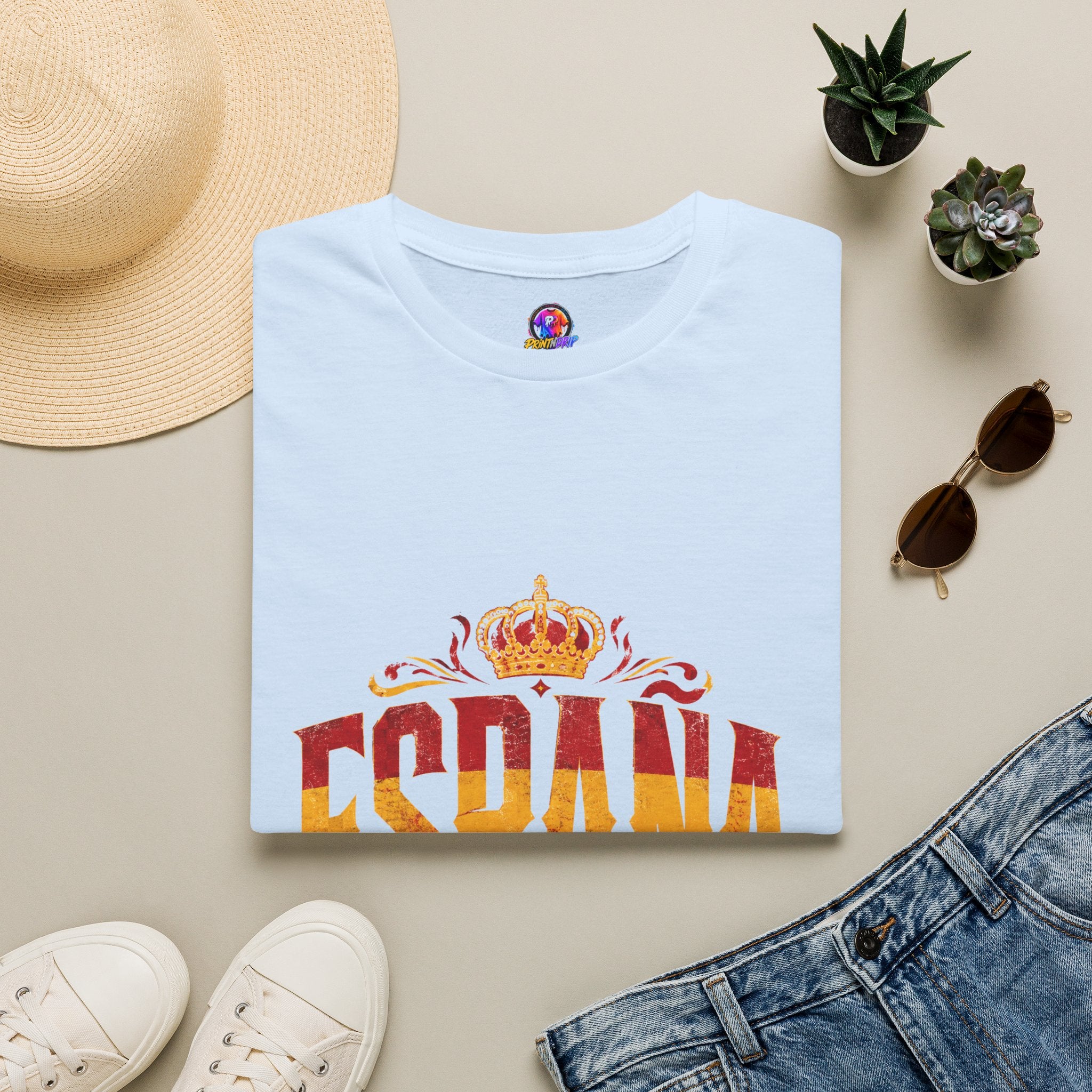 Spain Crown Graphic T-Shirt — Spanish Flag Vintage Crest Tee