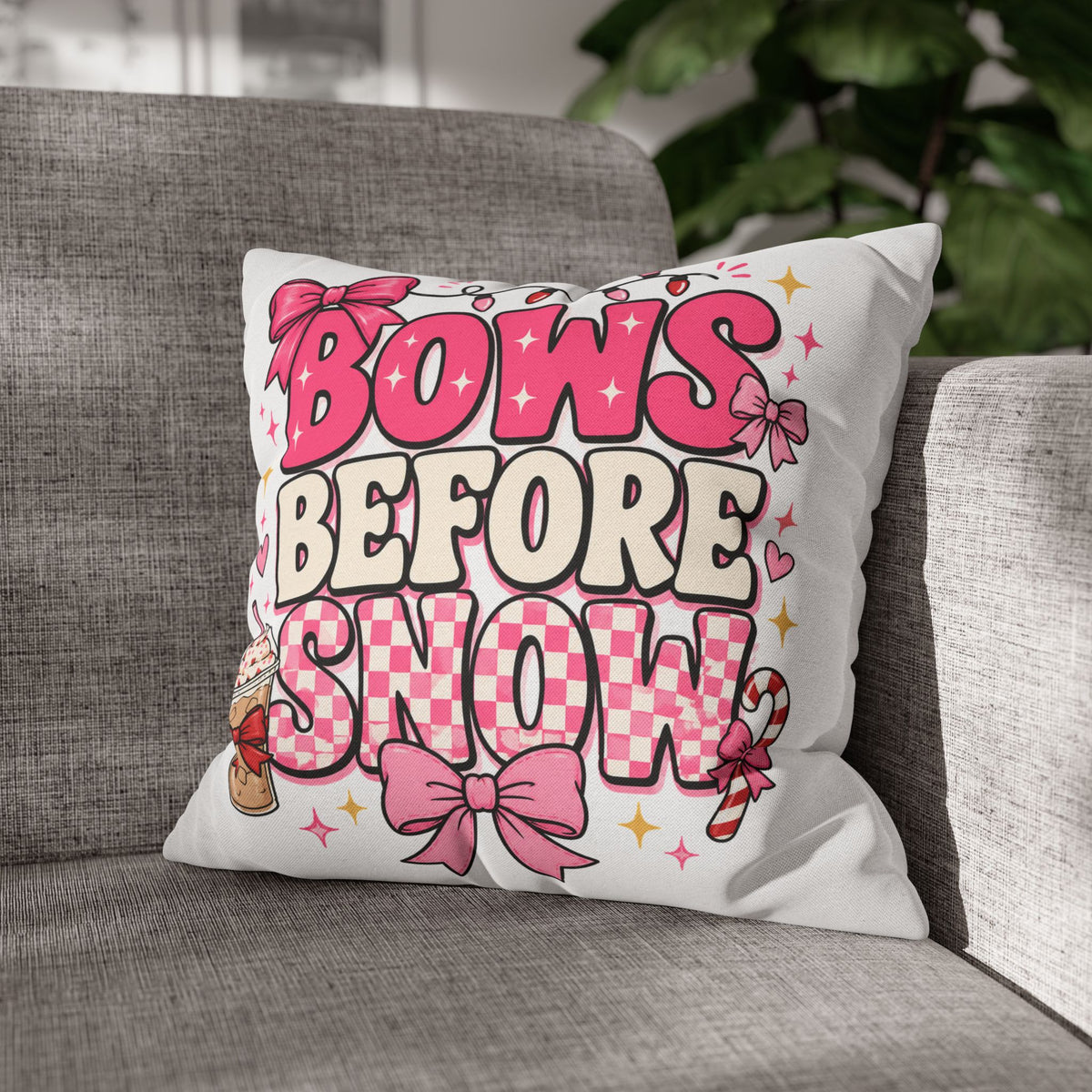 Bows Before Snow Holiday Pillowcase Modern Day Christmas – Pink Christmas Decorative Throw Pillow Cover