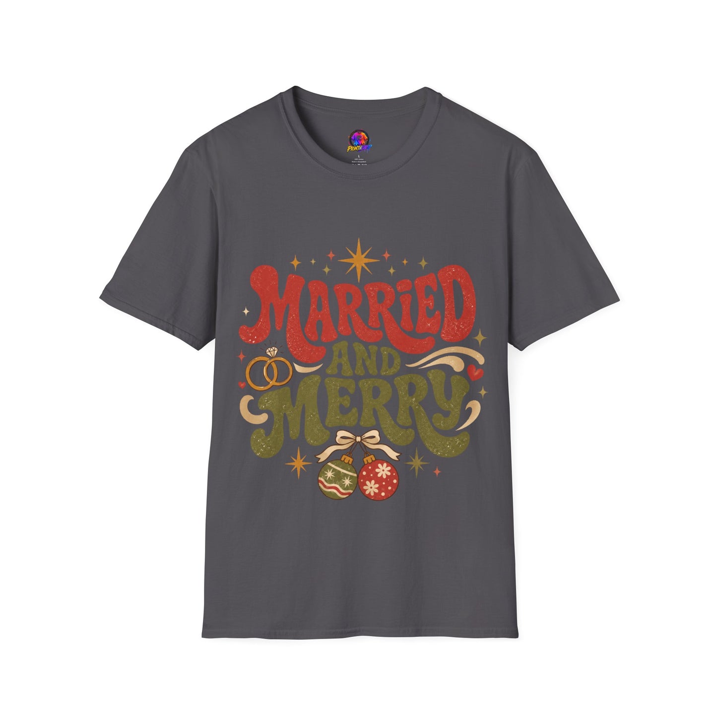 Married and Merry T-Shirt — Retro Holiday Couples Christmas Tee
