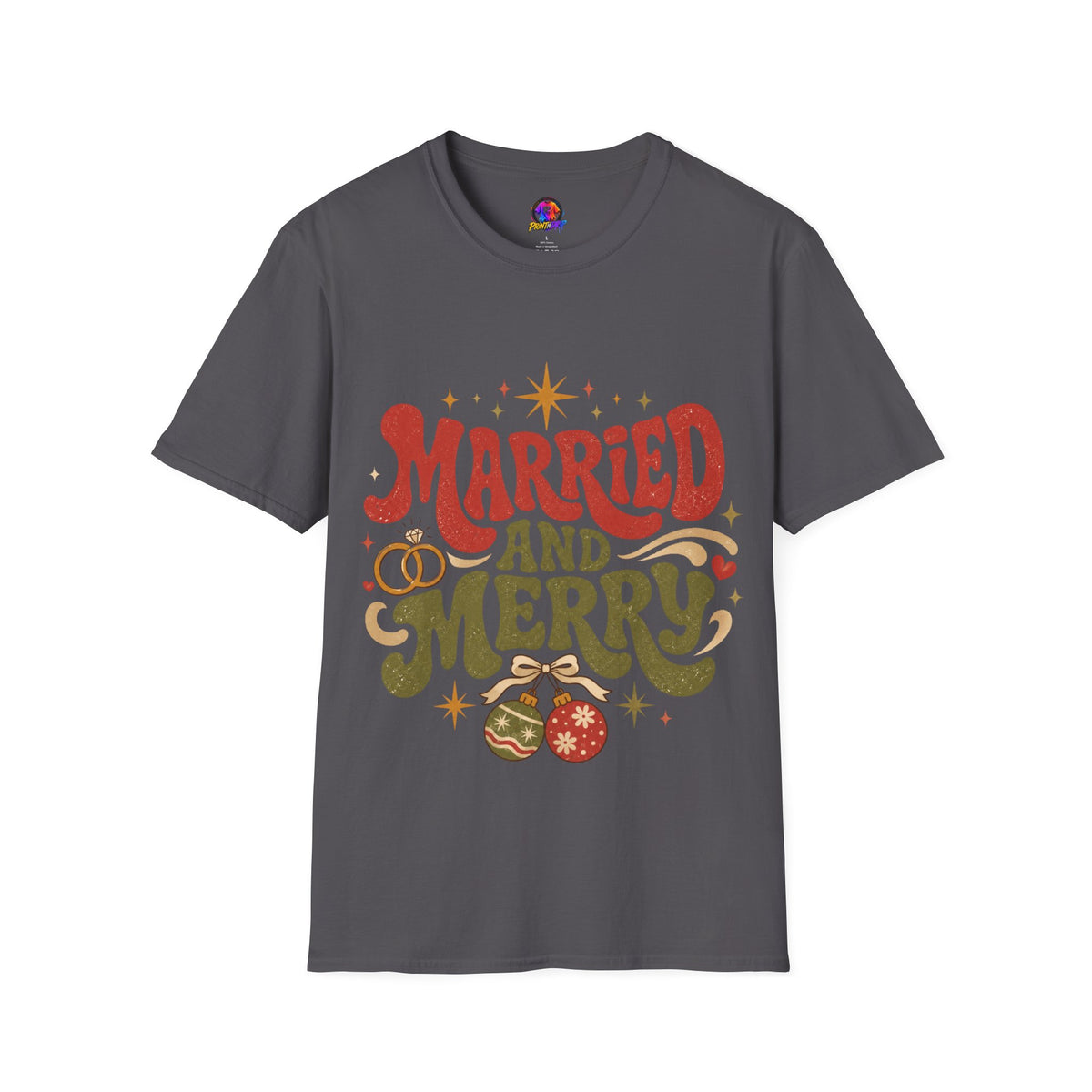 Married and Merry T-Shirt — Retro Holiday Couples Christmas Tee