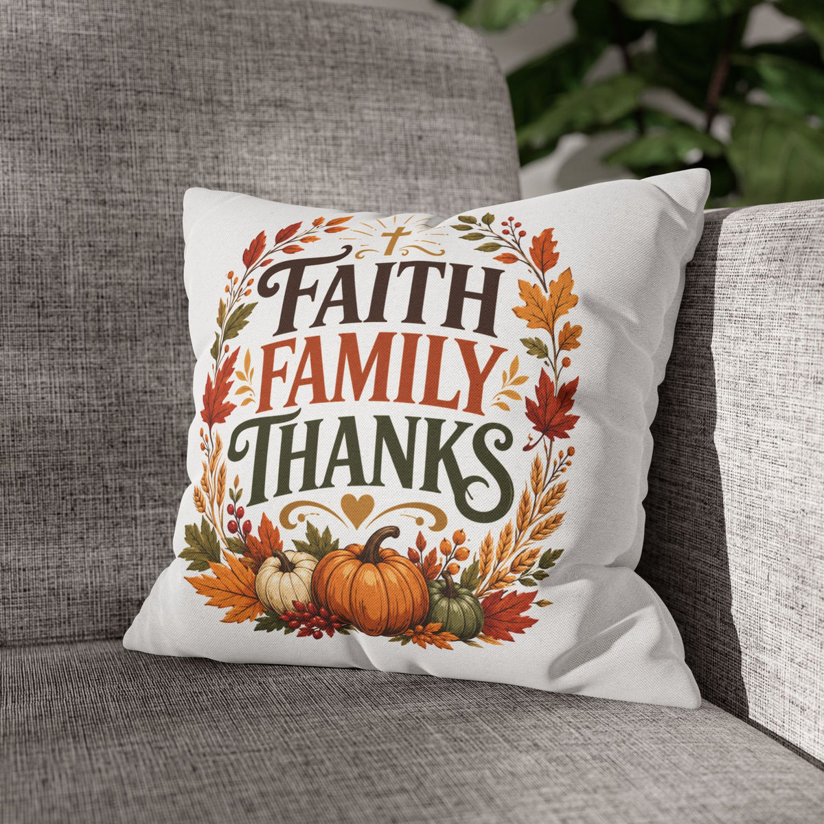 Thanksgiving Faith Family Thanks Fall Pillowcase — Thanksgiving Autumn Decorative Throw Pillow