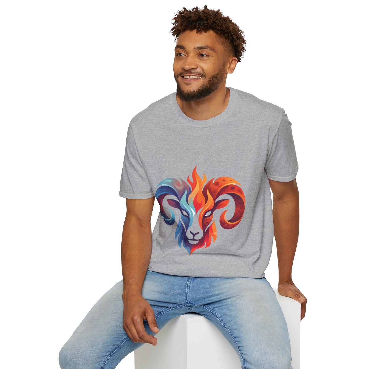 Ram Head Flame Graphic T-Shirt — Bold Aries Zodiac Tee