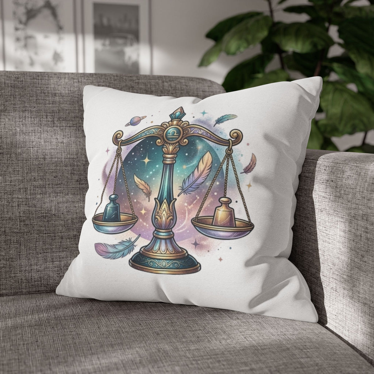 Libra Zodiac Pillowcase — Celestial Scales Decorative Throw Pillow