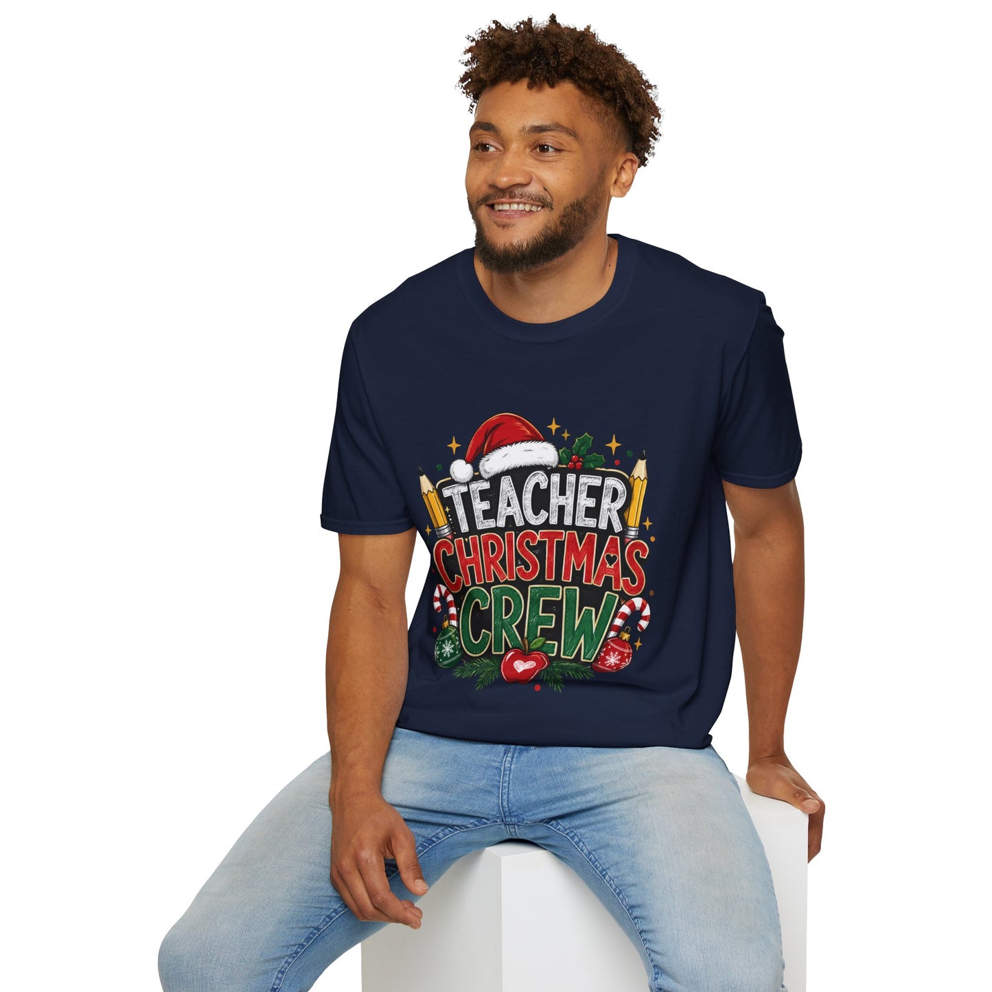 Teacher Christmas Crew T-Shirt — Holiday School Staff Tee with Santa Hat & Pencils