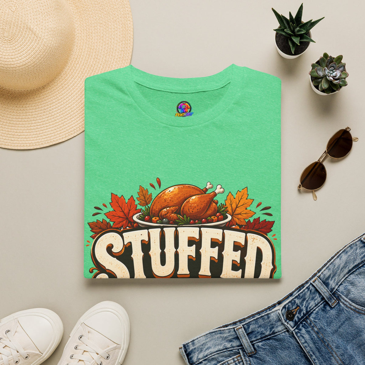 Thanksgiving T-Shirt — "Stuffed and Thankful" Turkey Design