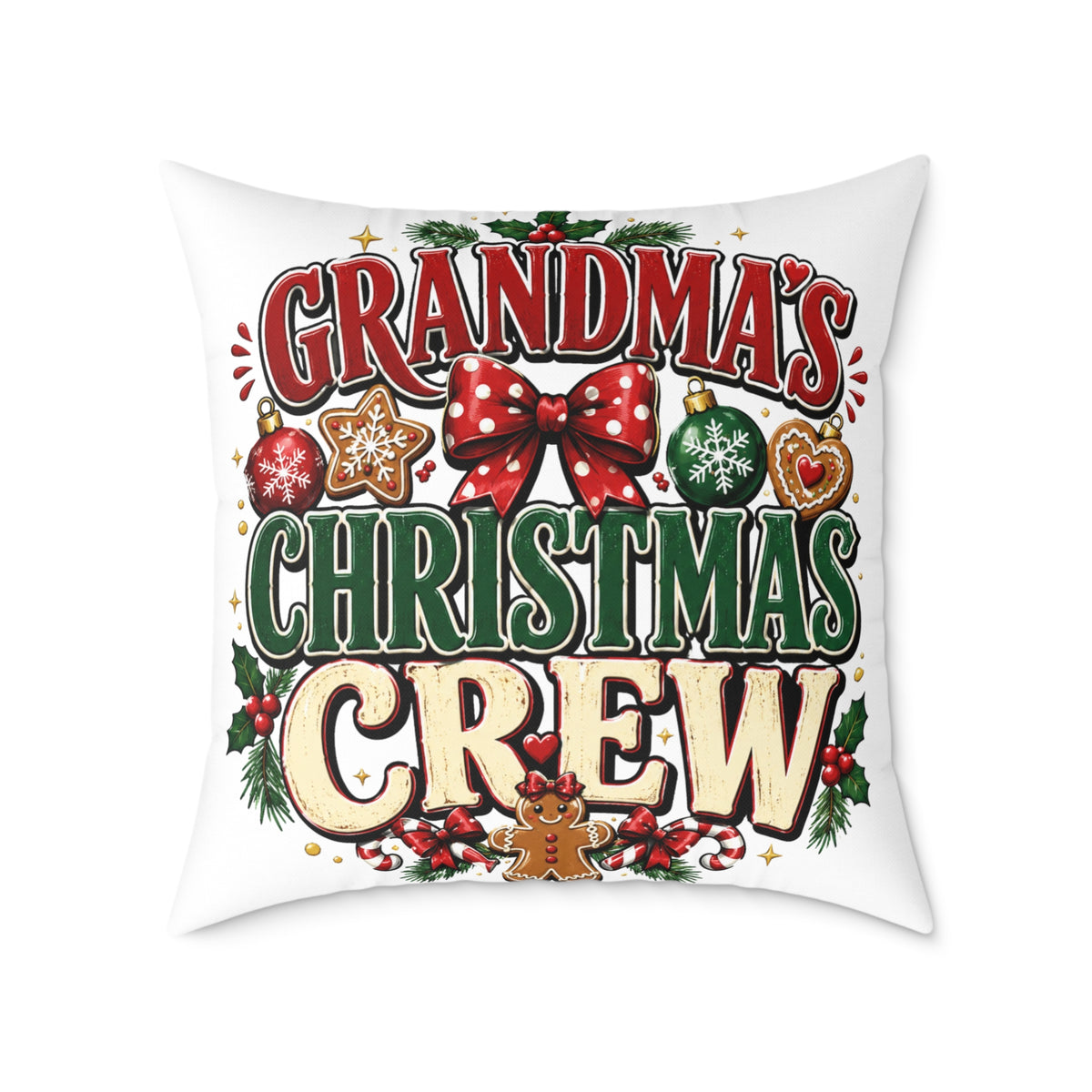 Grandma's Christmas Crew Square Pillow - Festive Holiday Throw Pillow