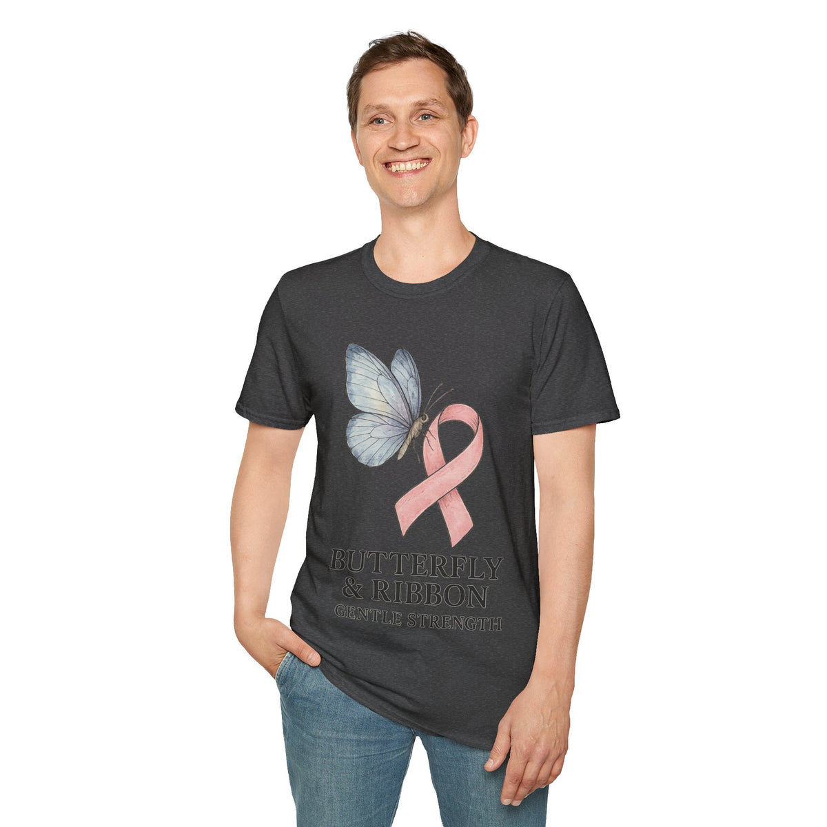 Butterfly and Ribbon Gentle Strength Graphic Tee, Pink Ribbon Breast Cancer T-Shirt - Trending Now - September 2026