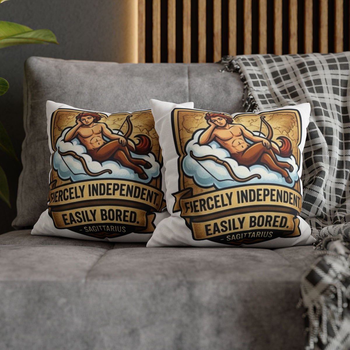 Sagittarius Zodiac Pillowcase – "Fiercely Independent, Easily Bored" Decorative Throw Pillow Cover