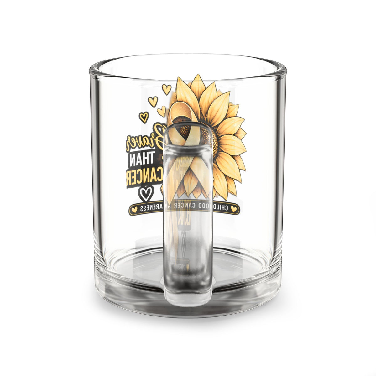 Glass Mug — "Braver Than Cancer" Childhood Cancer Awareness Sunflower 10oz