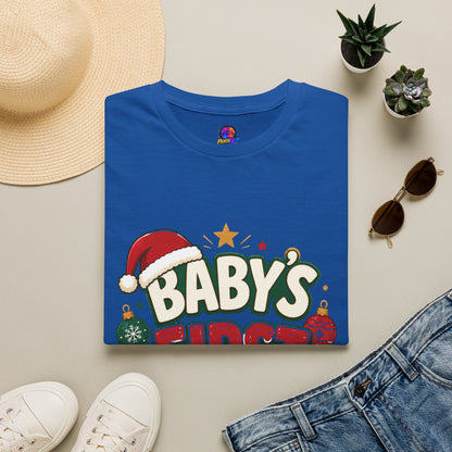 Baby's First Christmas T-Shirt — Festive Santa Hat & Ornaments Holiday Tee