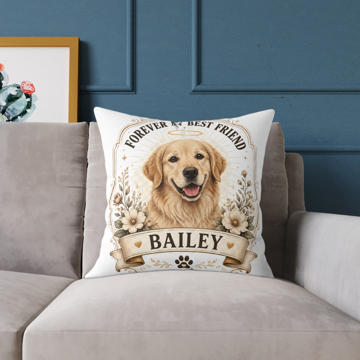 Milo Bailey Dog Dad Mom Golden Retriever Throw Pillow — “Forever My Best Friend” Personalized Dog Pillow (Name: Bailey)