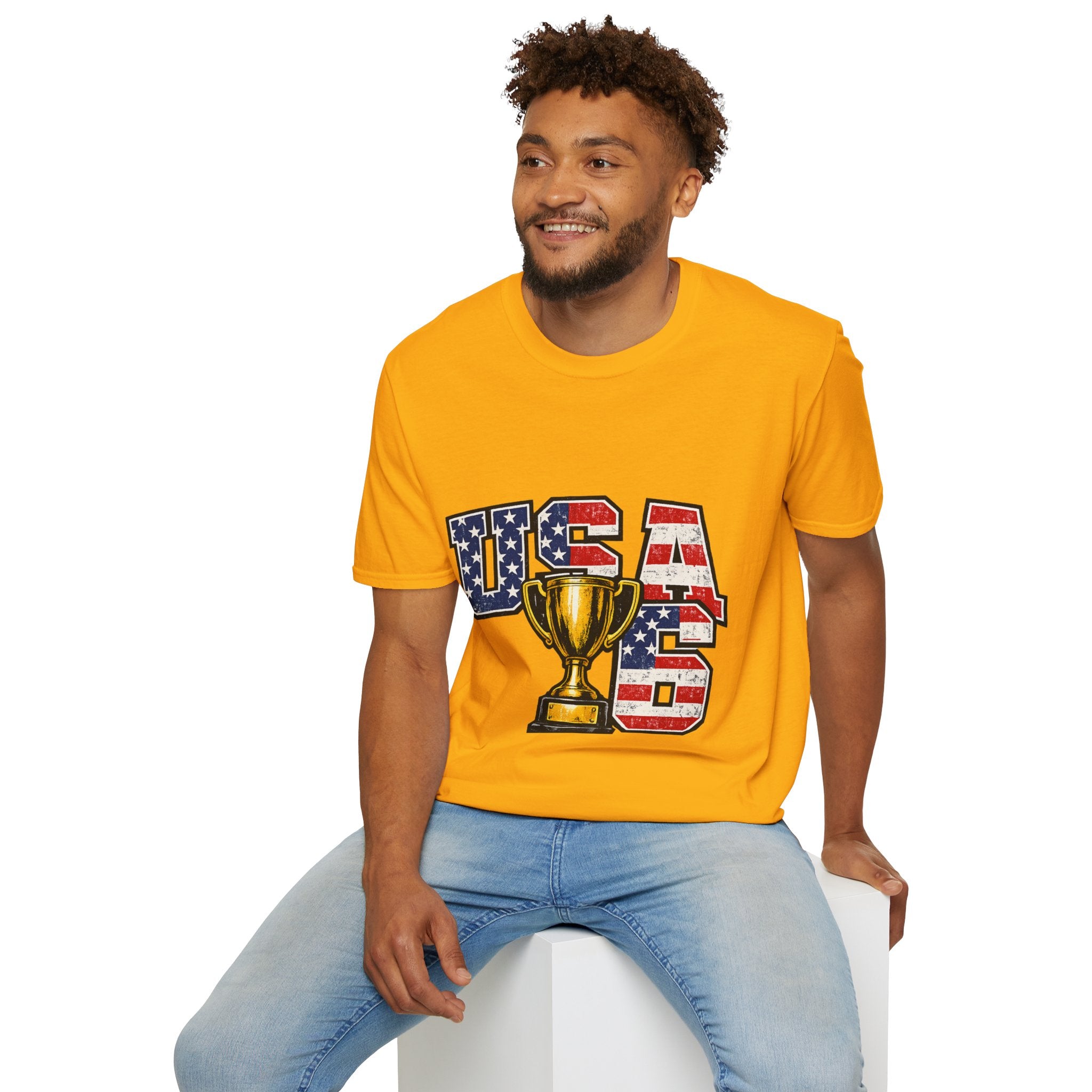 USA Trophy T-Shirt — Patriotic American Flag Graphic Tee