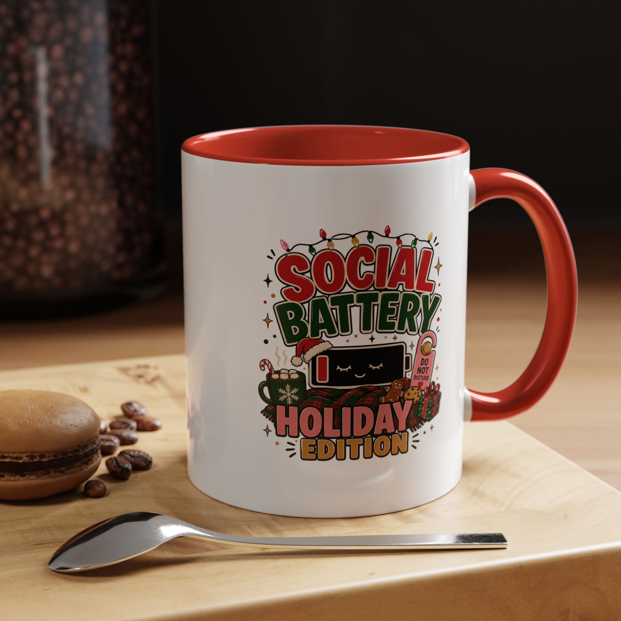 Modern Day Christmas Holiday Coffee Mug - "Social Battery: Holiday Edition" Accent Mug