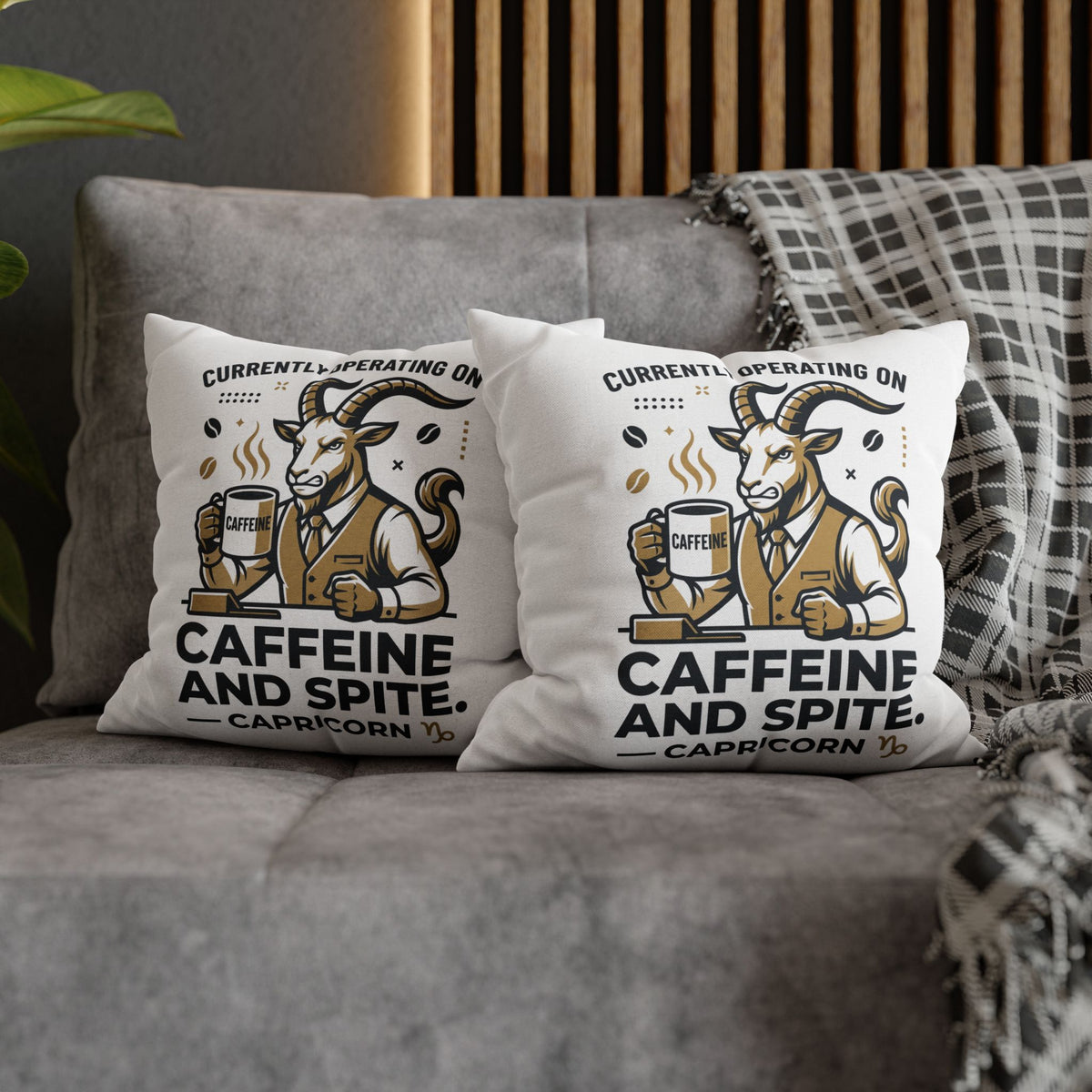 Capricorn Pillow pillowcase- "Currently Operating on Caffeine and Spite" Zodiac Throw Pillow