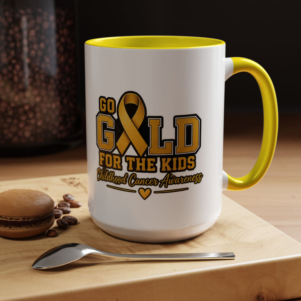 Gold For The Kids Coffee Mug — Childhood Cancer Awareness Accent Mug (11/15oz)