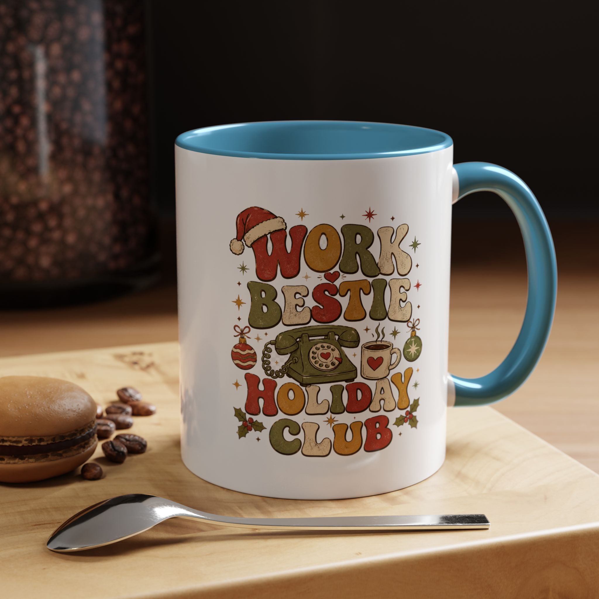 Modern Day Christmas Work Bestie Holiday Club Coffee Mug — Retro Christmas Accent Mug