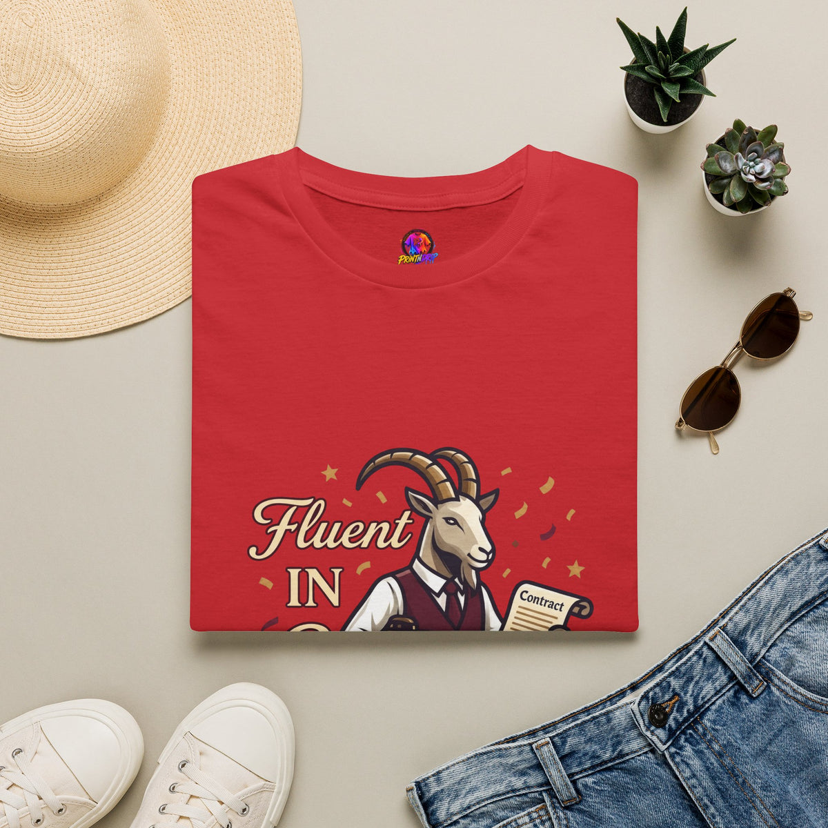 Capricorn Goat Graphic T-Shirt — "Fluent in Sarcasm & Success" Zodiac Tee