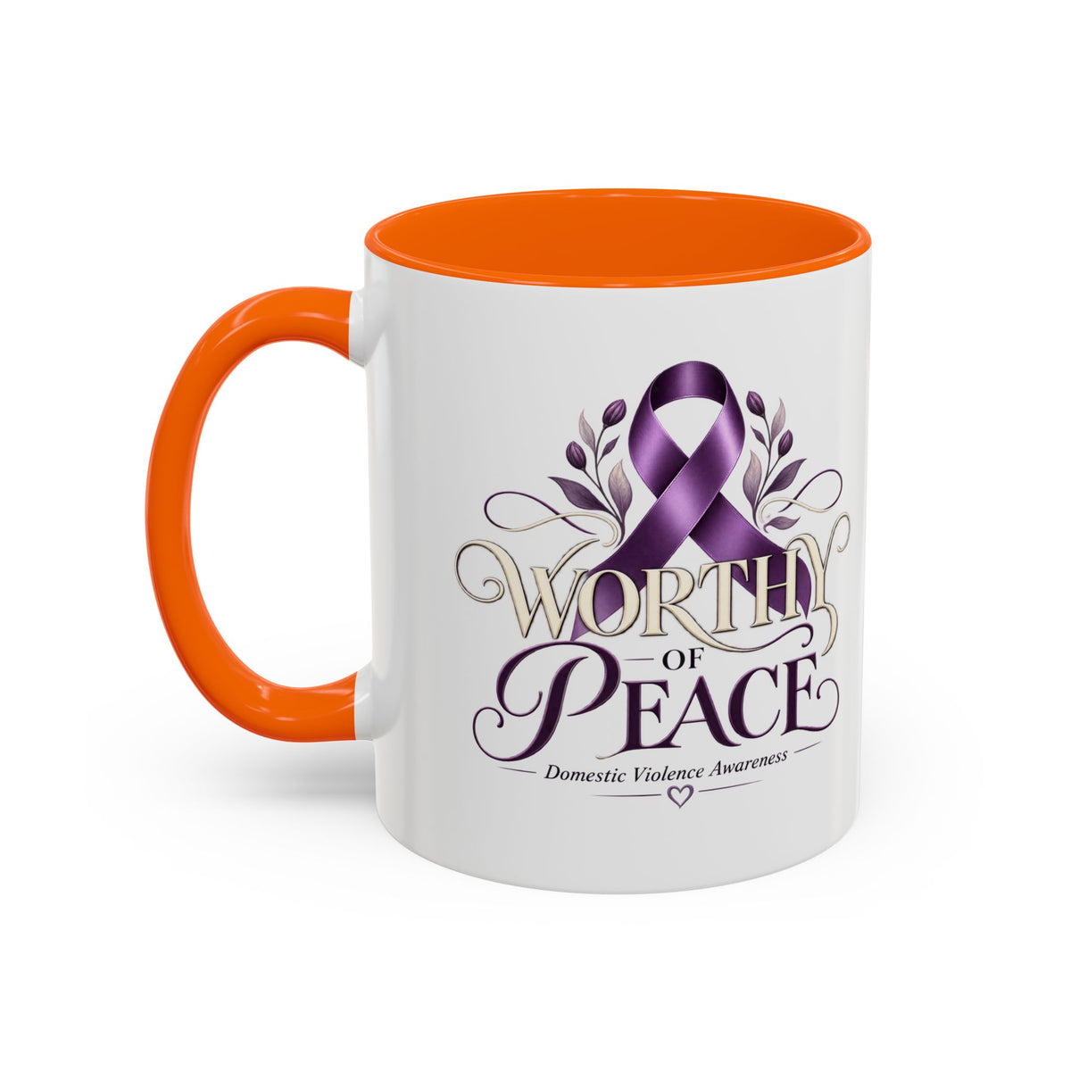 Worth of Peace Accent Coffee Mug — Domestic Violence Awareness Ribbon (11/15oz)