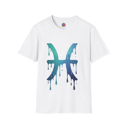 Pisces Drip Zodiac T-Shirt — Blue Gradient Astrological Tee