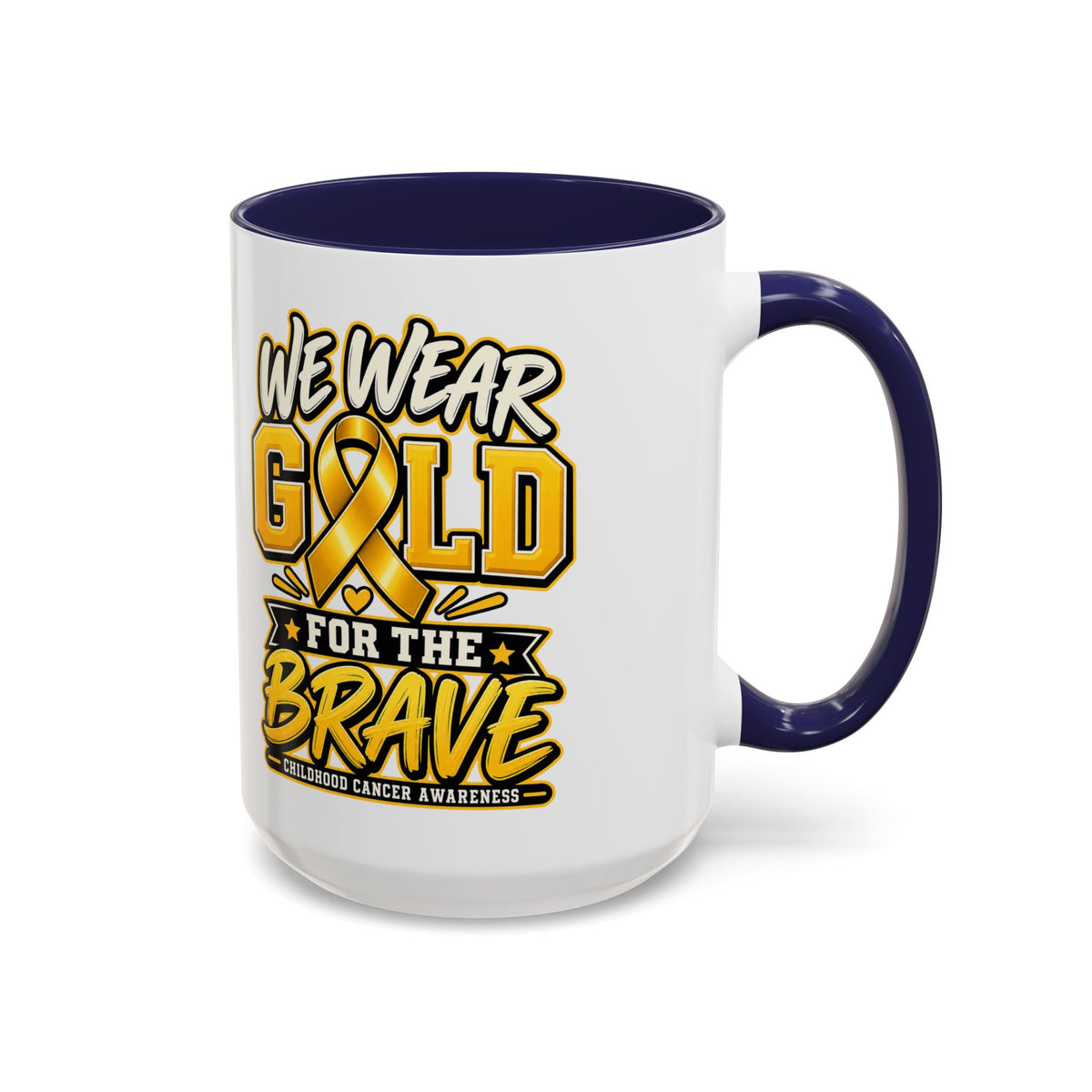 Childhood Cancer Awareness Accent Coffee Mug – "We Wear Gold for the Brave" (11/15 oz)