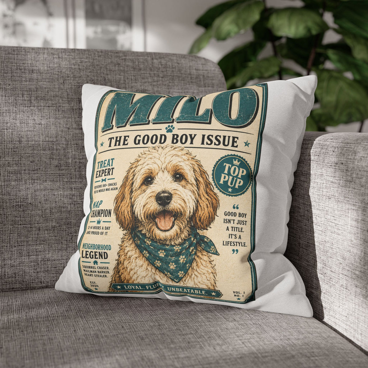 Milo 'The Good Boy Issue' Decorative Pillowcase Milo Bailey Dog Dad Mom