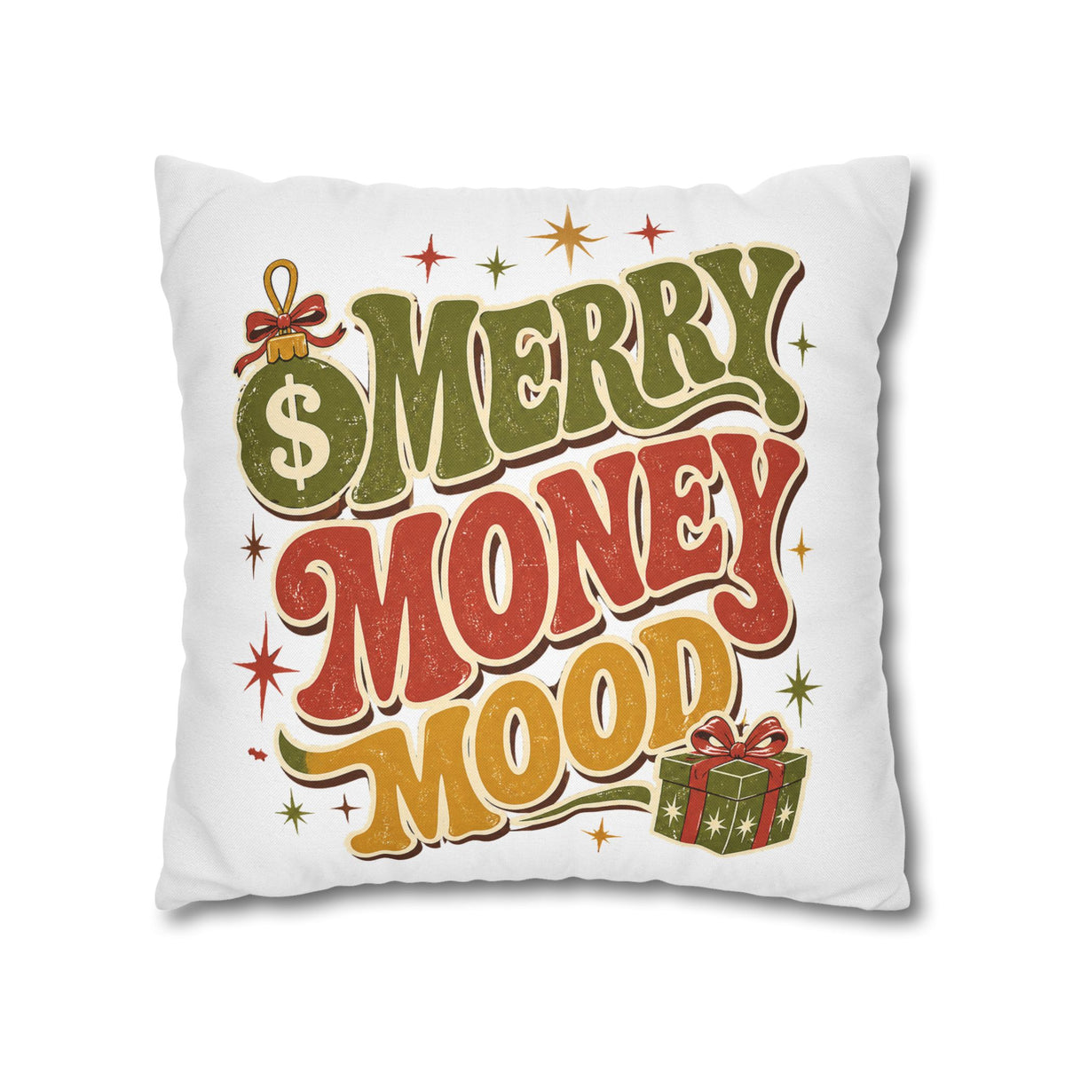 Merry Money Mood Pillowcase Modern Day Christmas — Festive Holiday Decorative Throw Pillow Cover