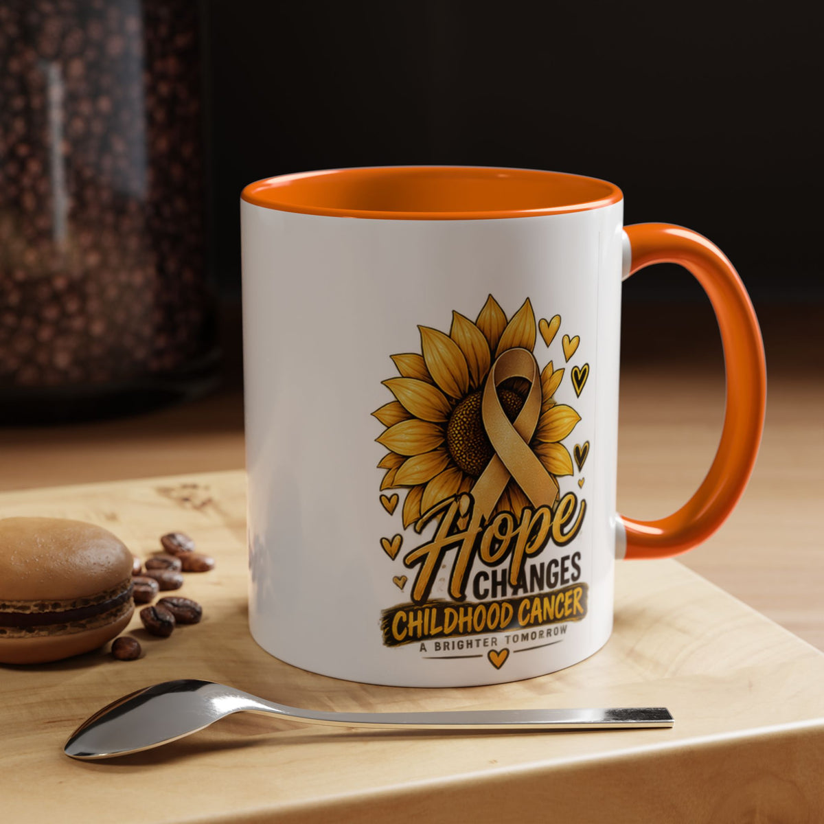 Hope Changes Childhood Cancer Mug – Gold Ribbon Sunflower Accent Coffee Cup (11/15oz)