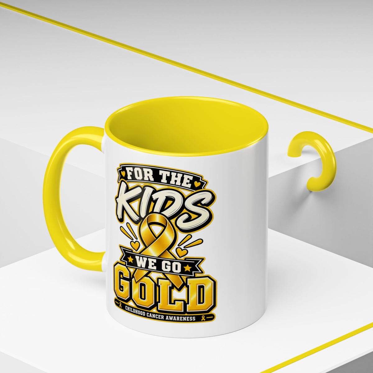 For The Kids We Go Gold Accent Coffee Mug — Childhood Cancer Awareness 11/15oz