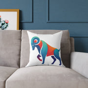 Aries Zodiac Ram Throw Pillow - Colorful Geometric Ram Accent Cushion for Living Room & Nursery