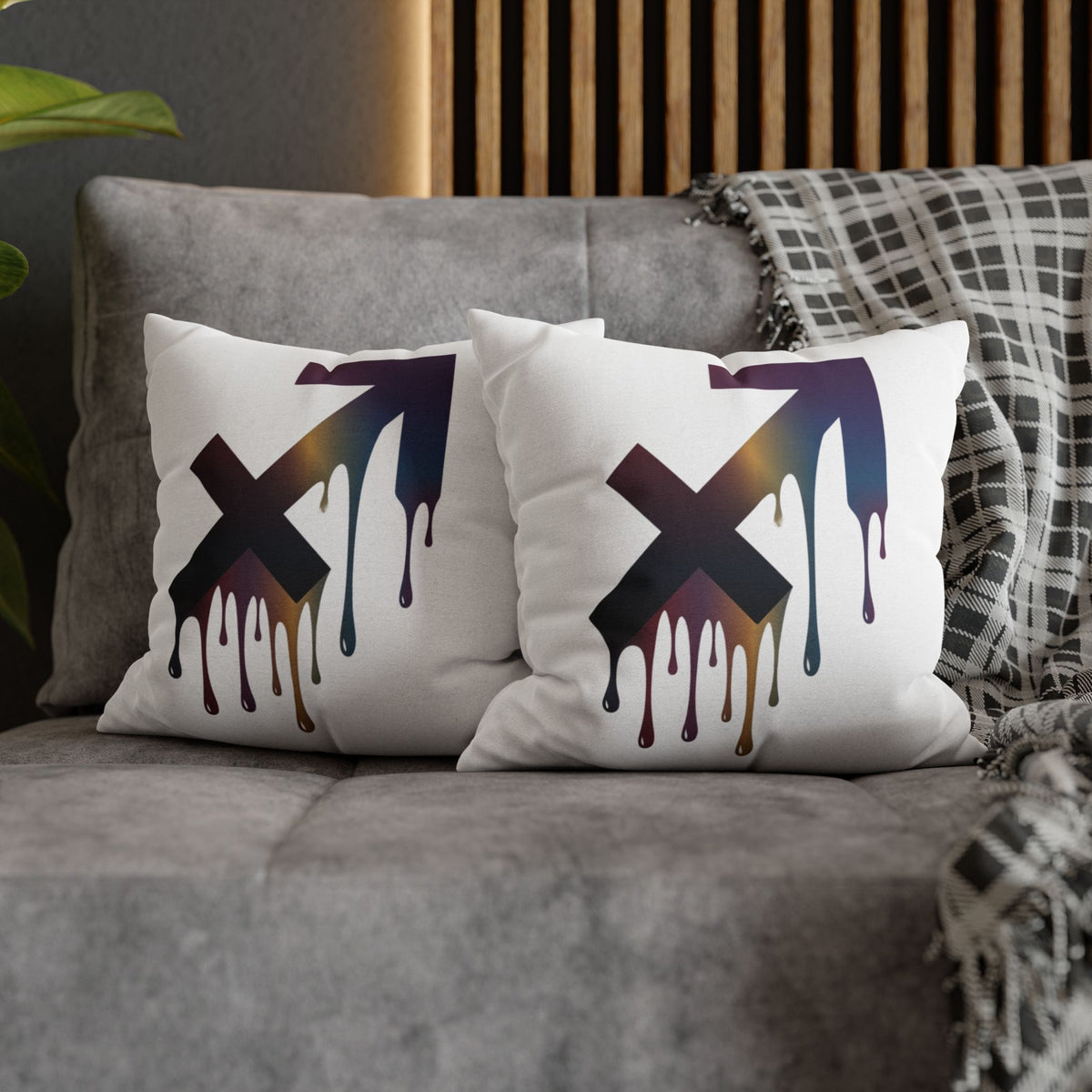 Sagittarius Dripping Arrow Logo Pillowcase — Modern Graphic Accent Pillow