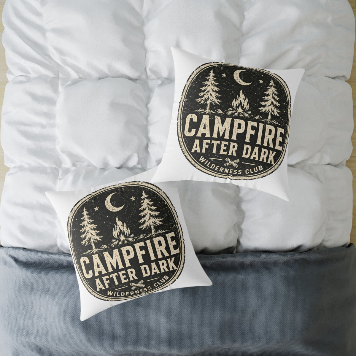 Campfire After Dark Decorative Pillow  Milo Bailey Dog Dad Mom— Retro Wilderness Camping Throw Pillow