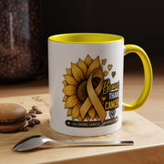 Childhood Cancer Awareness Mug — "Braver Than Cancer" Sunflower & Gold Ribbon