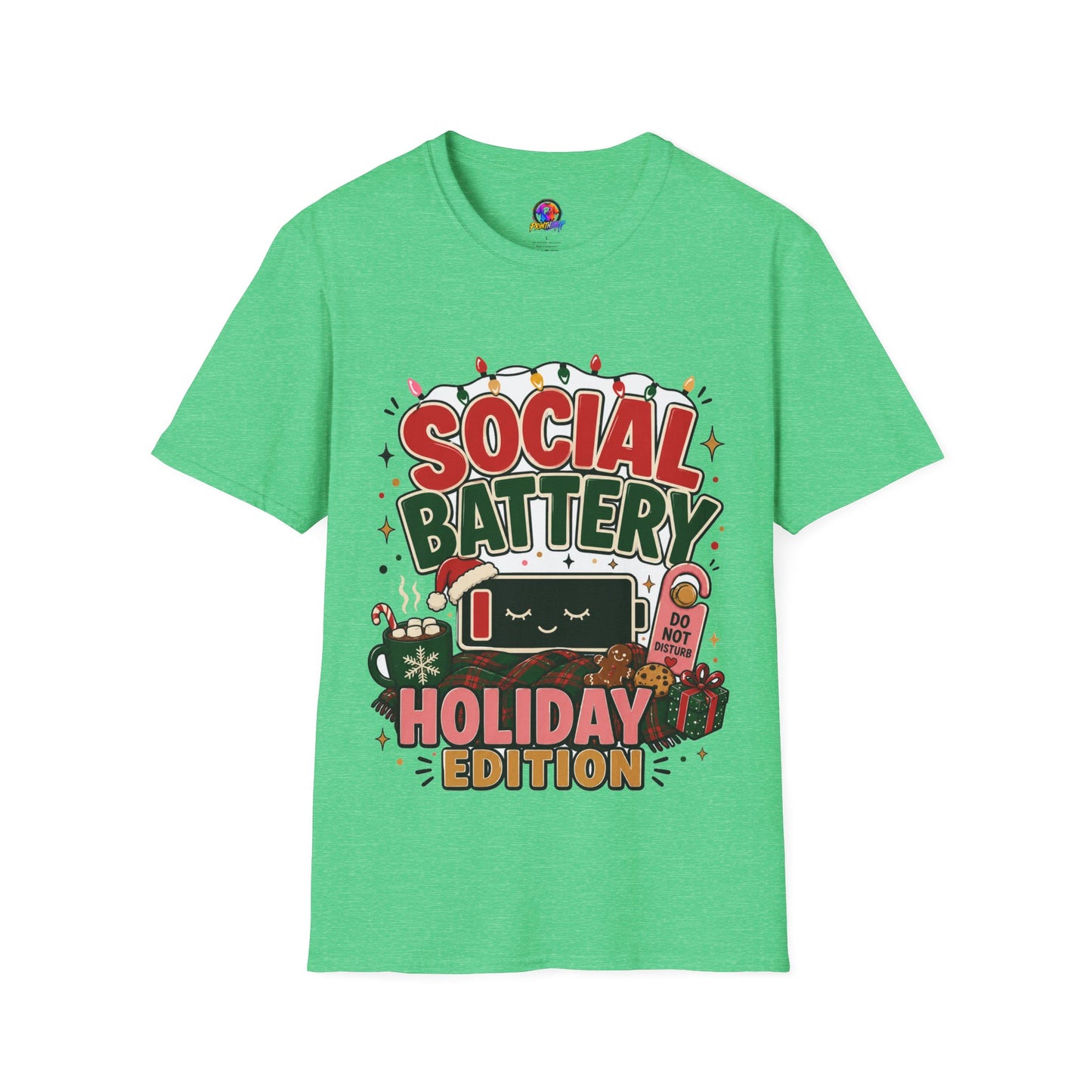 Social Battery Holiday T‑Shirt — Funny Christmas Recharge Graphic Tee