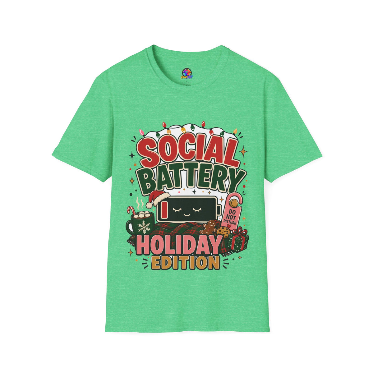 Social Battery Holiday T‑Shirt — Funny Christmas Recharge Graphic Tee