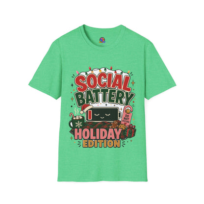 Social Battery Holiday T‑Shirt — Funny Christmas Recharge Graphic Tee