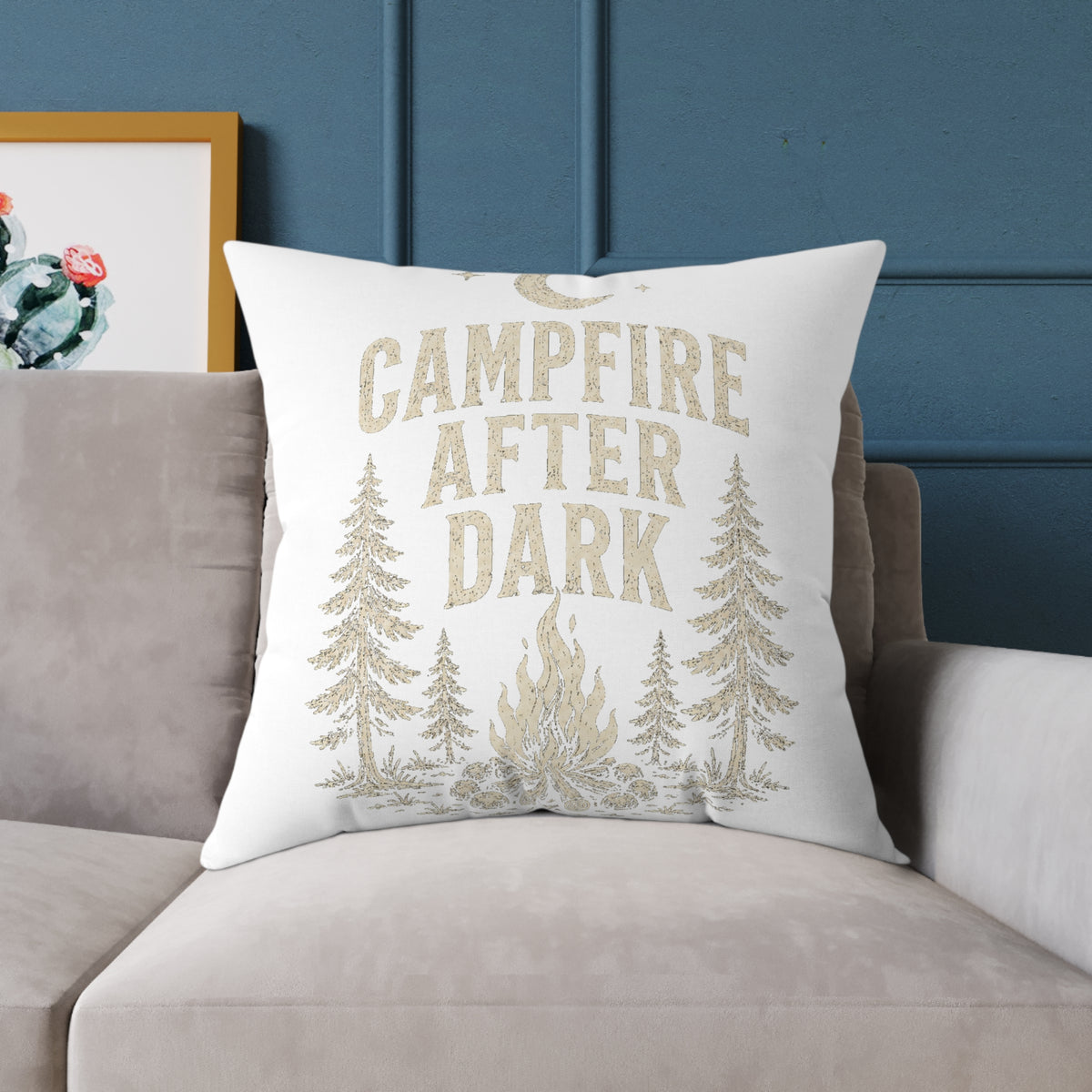 Campfire After Dark Throw Pillow Milo Bailey Dog Dad Mom — Outdoor Cabin Decor