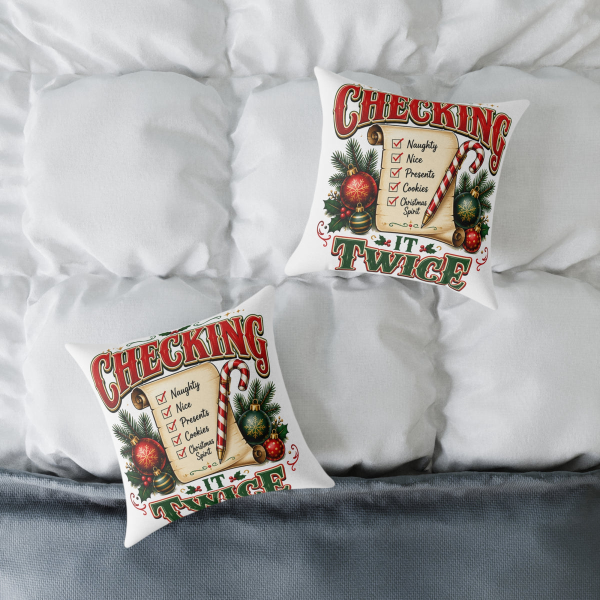 Christmas Checking It Twice Square Poly Canvas Pillow