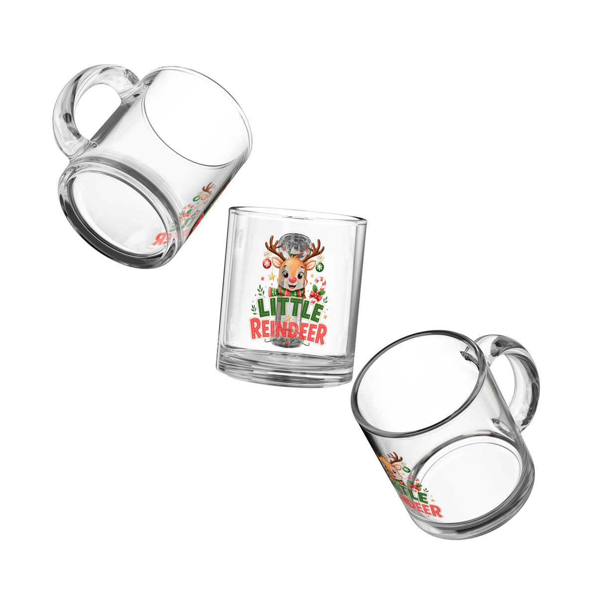 Christmas Glass Mug 10 oz Little Reindeer Glass Mug — 10oz Christmas Coffee Cup for Kids