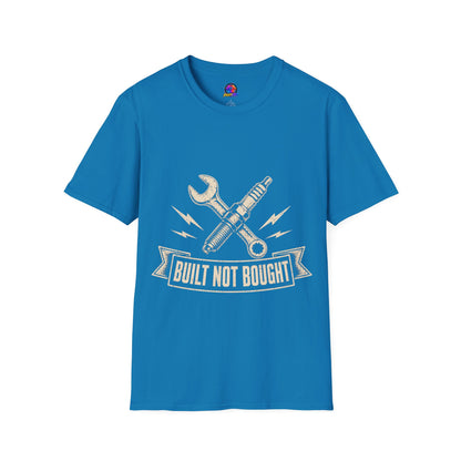 Built Not Bought T-Shirt — Vintage Mechanic Spark Plug & Wrench Tee for DIY Car Enthusiasts