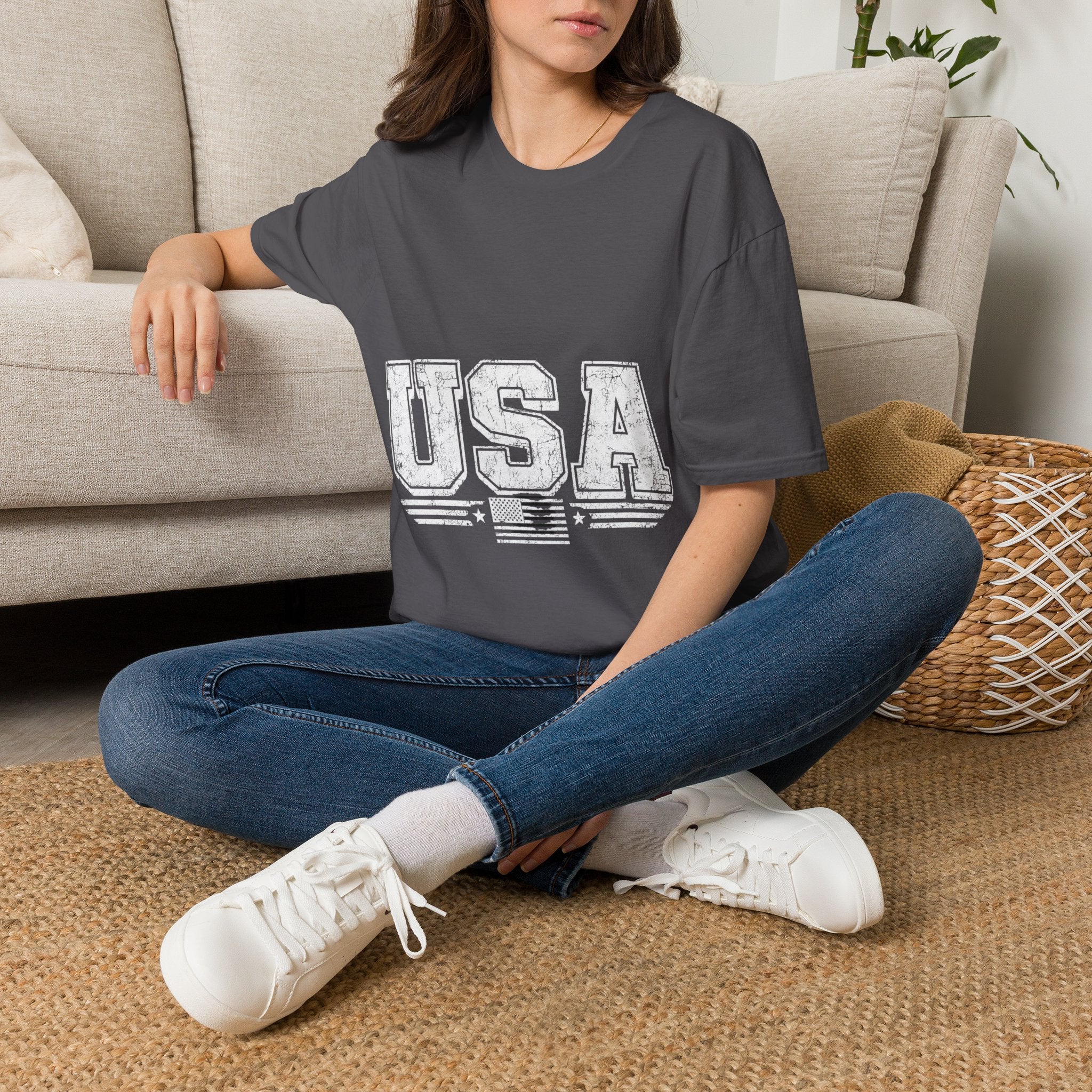 USA Vintage Block T-Shirt — Patriotic Americana Graphic Tee