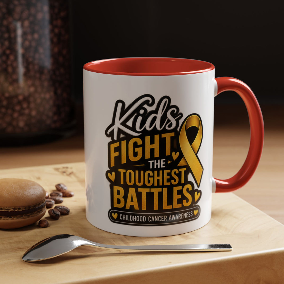 Childhood Cancer Awareness Accent Coffee Mug - "Kids Fight the Toughest Battles" (11/15oz)