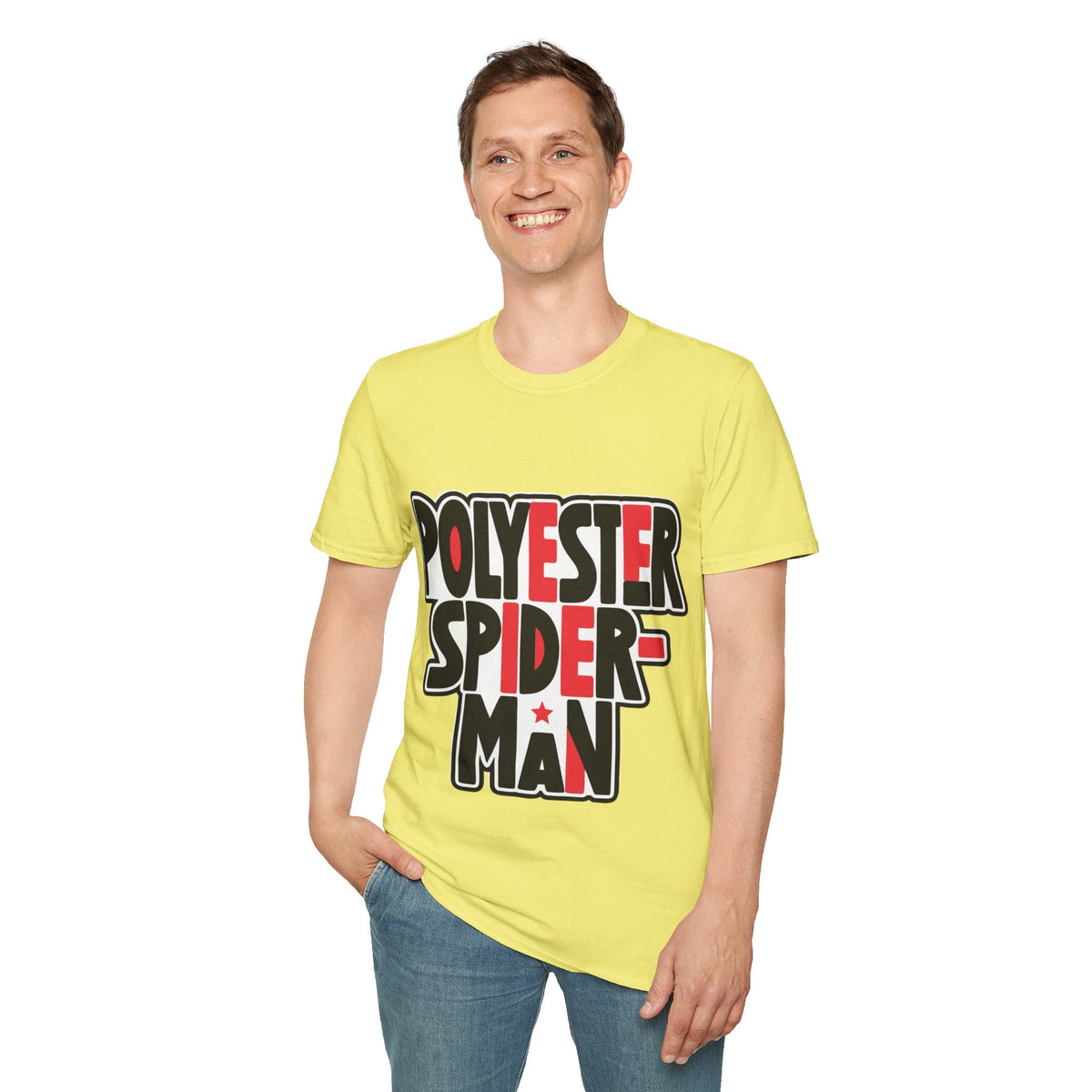 Polyester Spider-Man Bold Distressed Block Tee - Funny Comic Parody Graphic T-Shirt - Trending Now - September 2026
