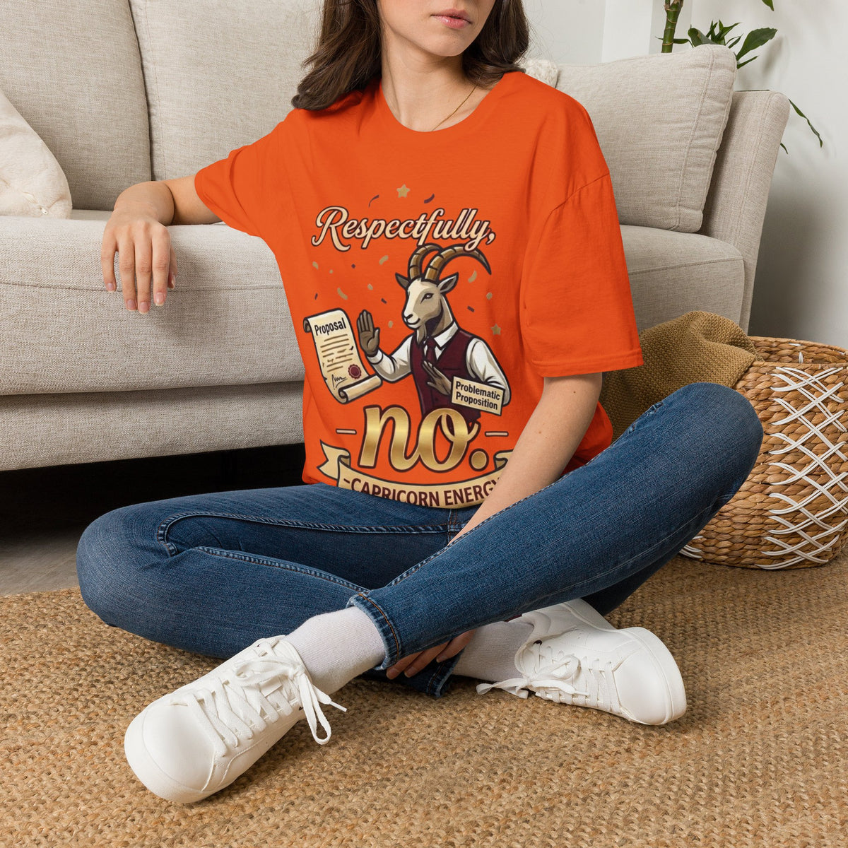 T-Shirt — "Respectfully, No" Capricorn Goat Proposal Funny Zodiac Tee