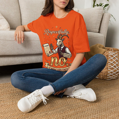 T-Shirt — "Respectfully, No" Capricorn Goat Proposal Funny Zodiac Tee