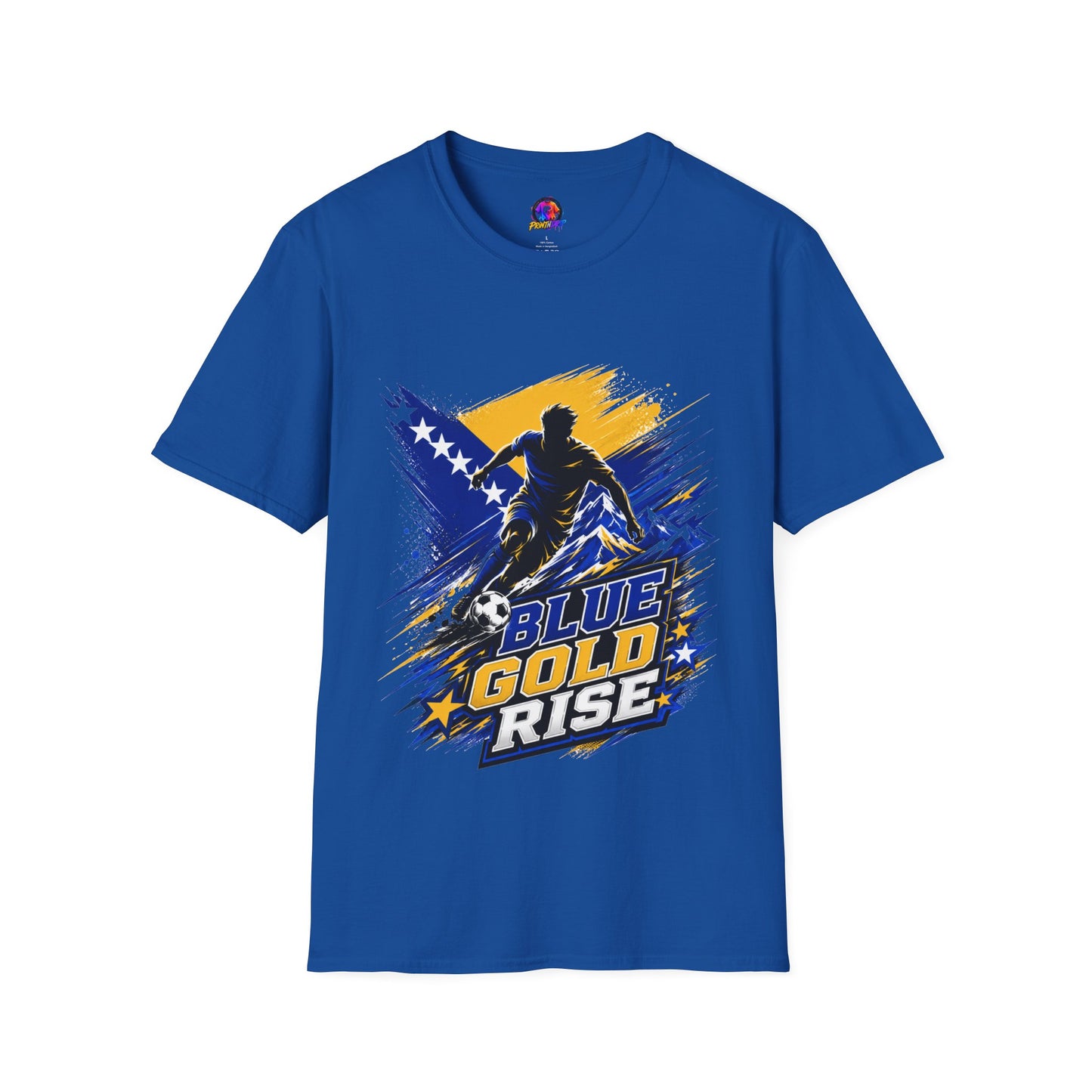 Bosnia Football T‑Shirt - "Blue Gold Rise" Soccer Graphic Tee