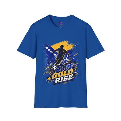 Bosnia Football T‑Shirt - "Blue Gold Rise" Soccer Graphic Tee