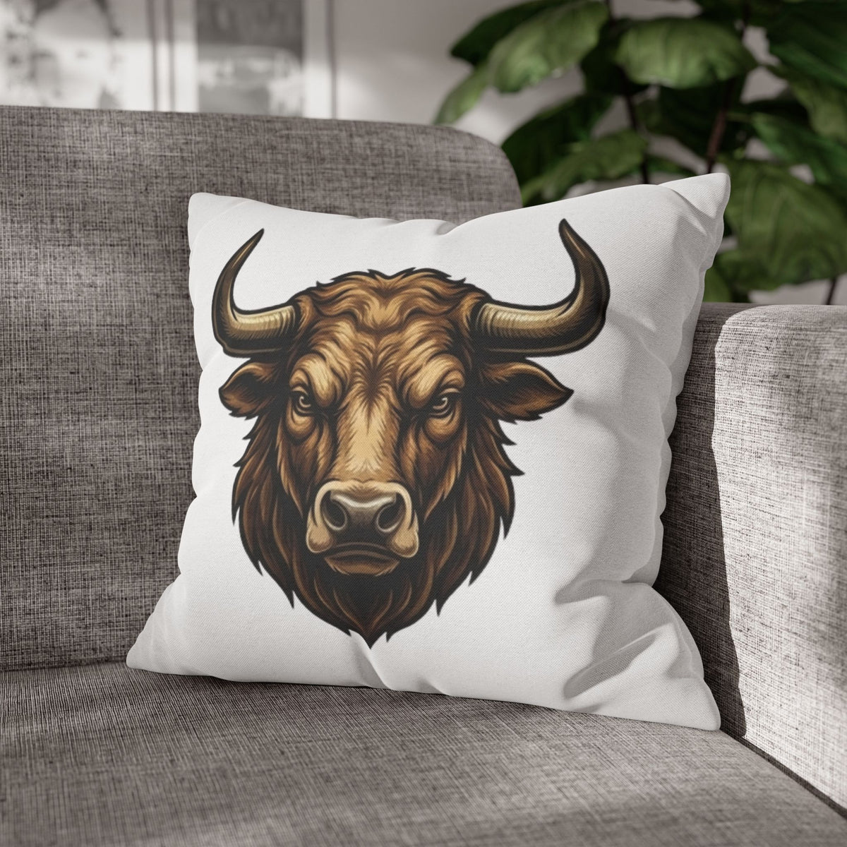 Taurus Bull Head Decorative Pillowcase — Rustic Farmhouse Toss Pillow Cover