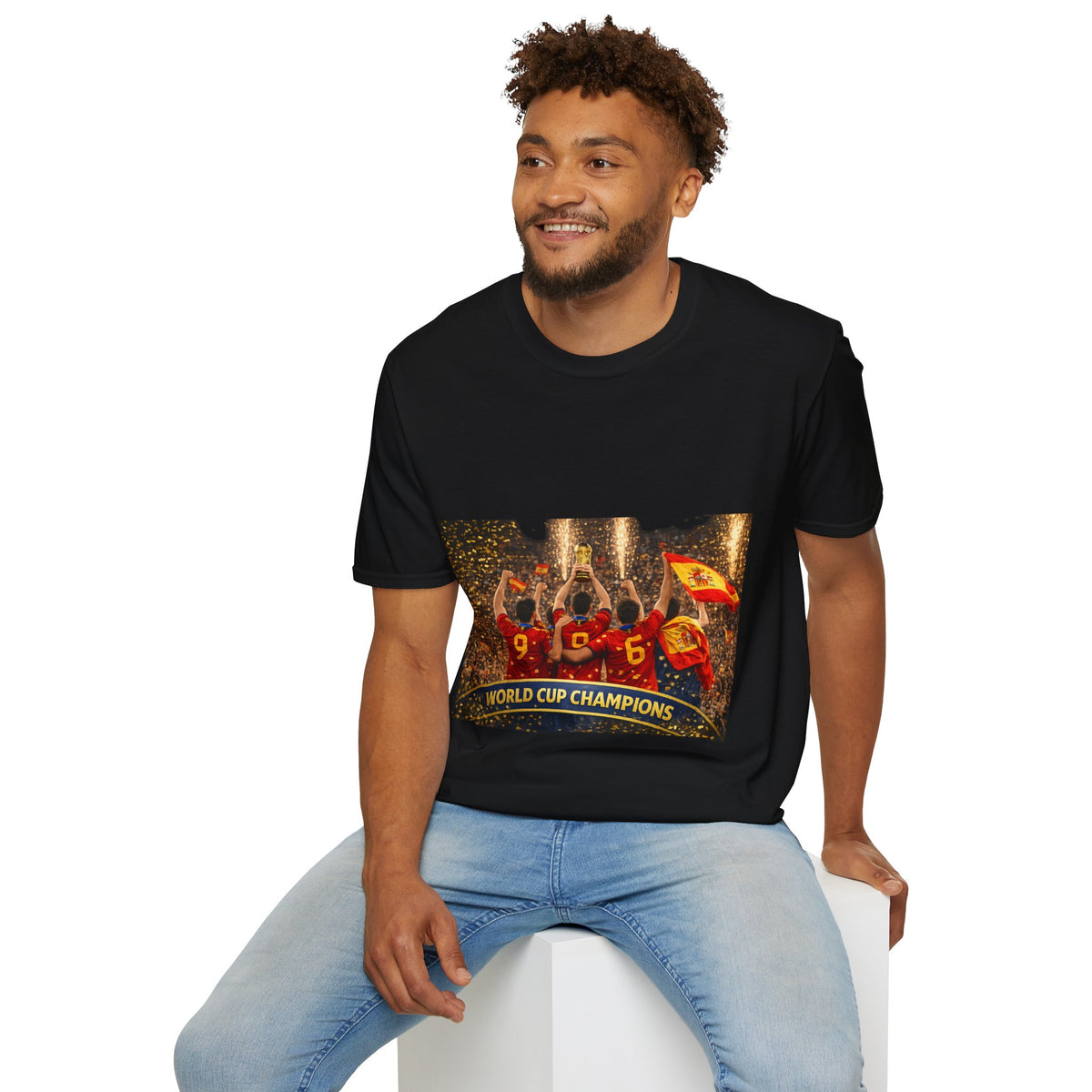 Spain World Cup Champions T‑Shirt — Soccer Trophy Celebration Tee
