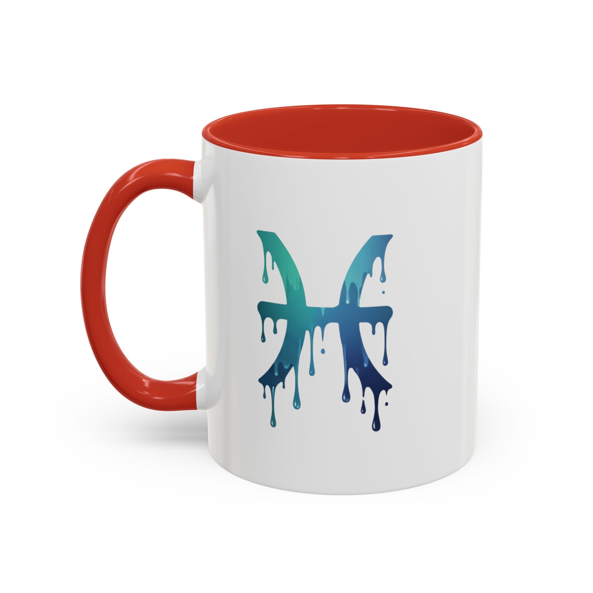 Pisces Zodiac Accent Coffee Mug — Dripping Teal Blue Astrology Gift