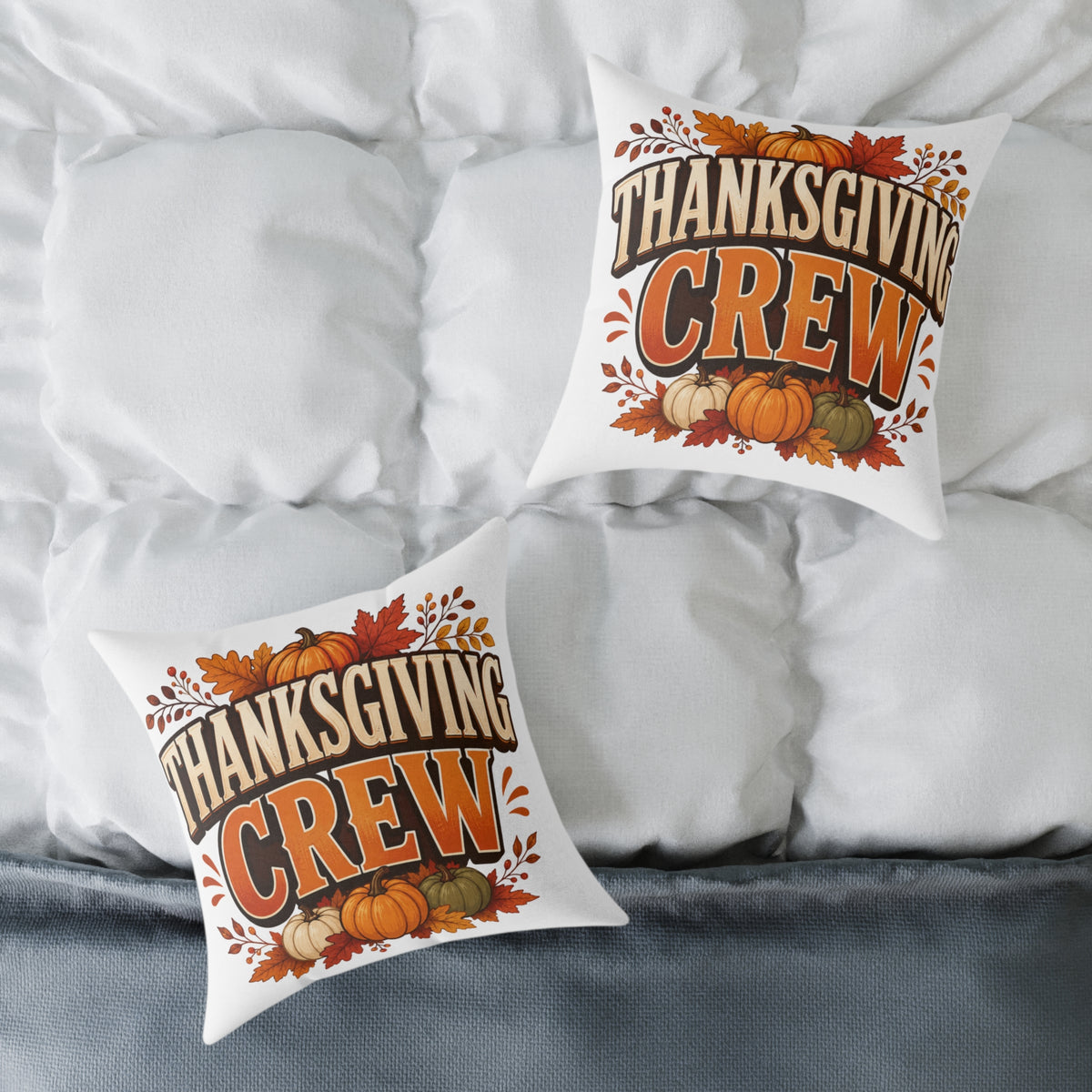 Thanksgiving Crew Throw Pillow — Fall Pumpkin Decorative Cushion